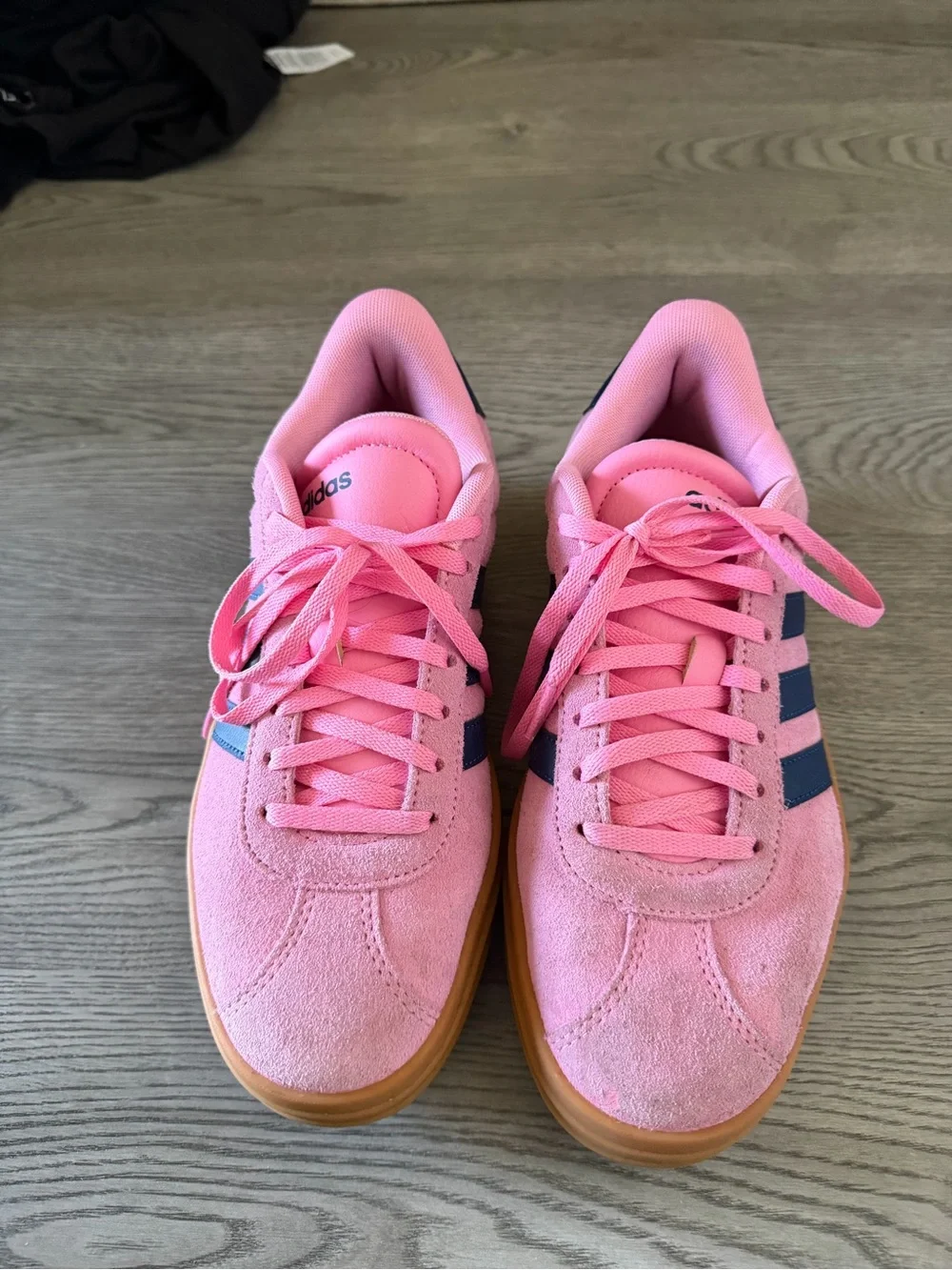 adidas Pink Suede Sneakers with Navy Stripes and Gum Sole